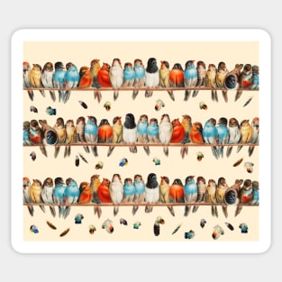 A PERCH OF COLORFUL BIRDS AND  FLYING FEATHERS PATTERN Sticker